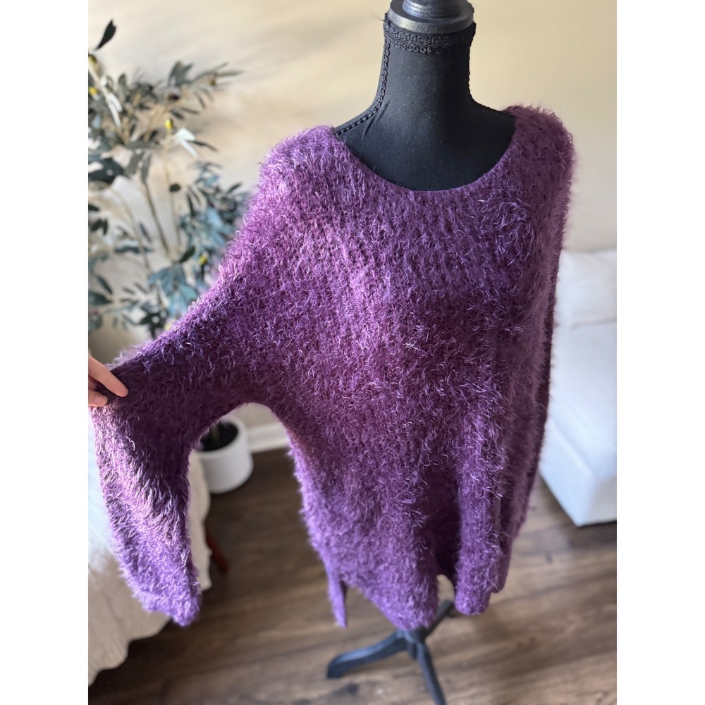 Bar III Purple Fuzzy Eyelash Knit Oversized Pullover Sweater Large - Picture 3 of 4